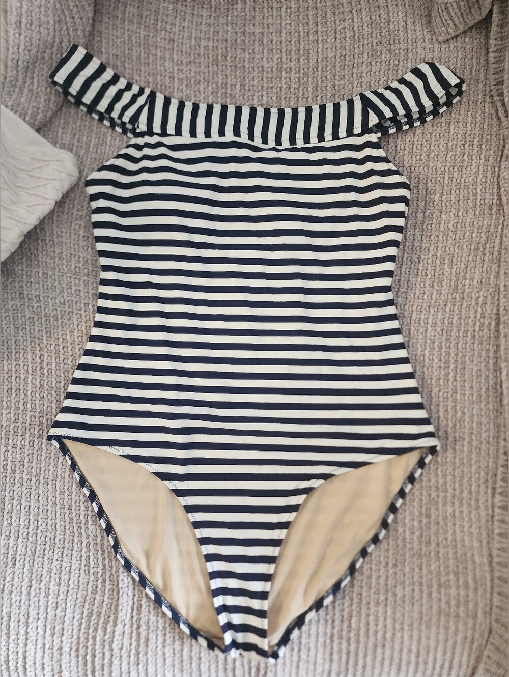 Old NAVY - Navy and White Striped Off-Shoulder One-Piece Swimsuit